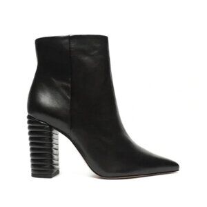 SCHUTZ Black Leather Ribbed-Block Heel Ankle Boots